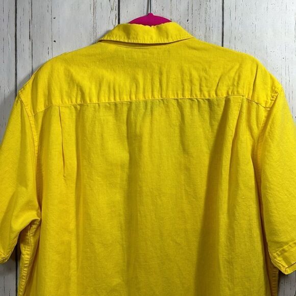 Sean John Shirt Mens Yellow Linen Blend Short Sleeve Logo Pocket Button Casual - Picture 11 of 13